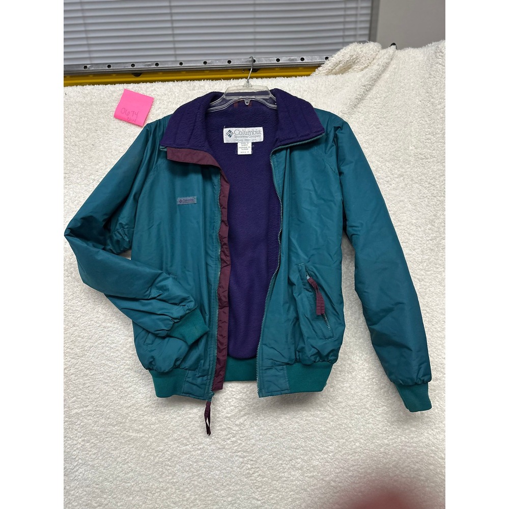 Vintage Columbia Sportswear Fleece Lined Bomber Jacket Teal Purple Mens Medium